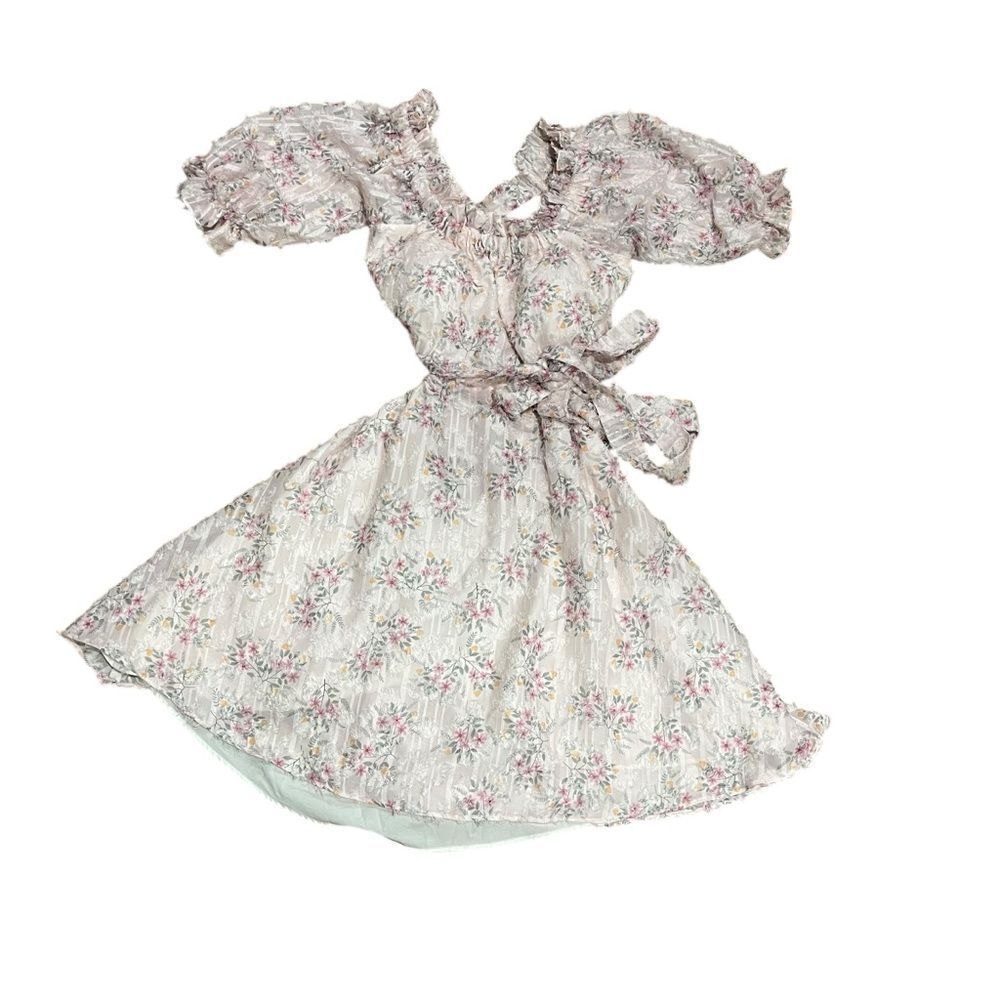 Ruby Floral Criss Cross Tie Back Mini Dress with Ruffle Puff Sleeves